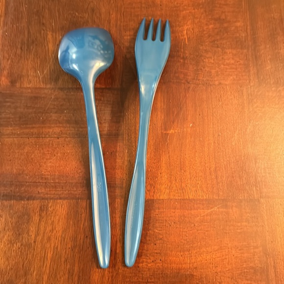 Vintage MCM Mepal Teal Melamine Large Serving Spoon Fork Rosti Denmark Hutzler - Picture 2 of 4